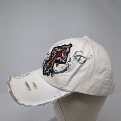 The Alabama Girl Slideback Hat White One Size Adjustable Distressed Rhinestone