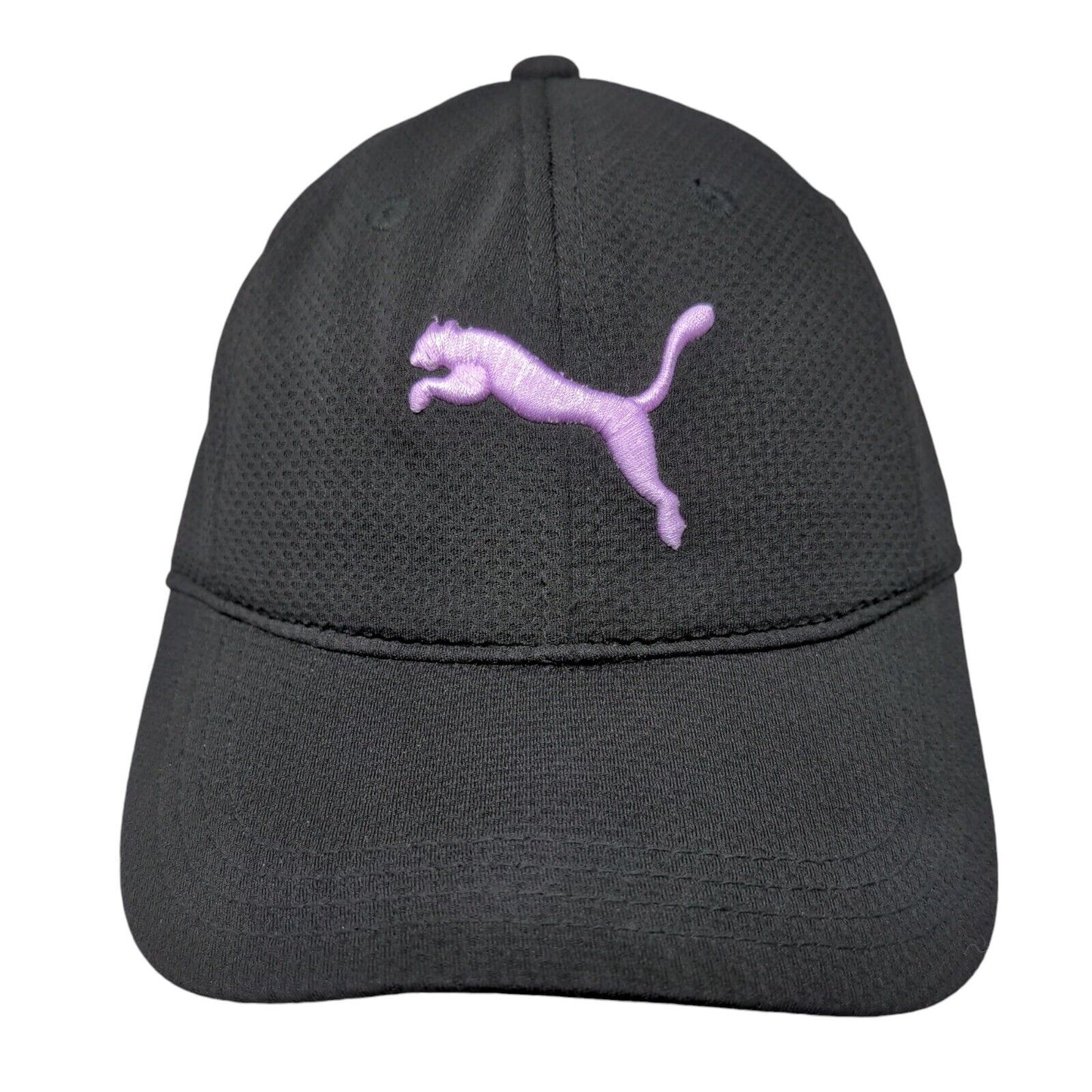 PUMA Slideback Hat Black OSFA Adjustable Embroidered Logo Vented Holes 6 Panel