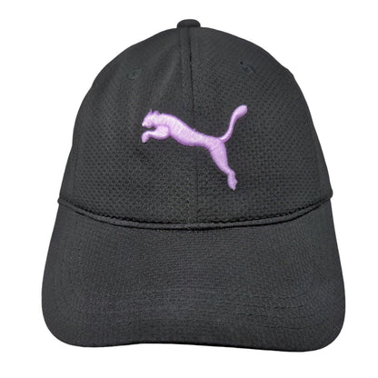 PUMA Slideback Hat Black OSFA Adjustable Embroidered Logo Vented Holes 6 Panel