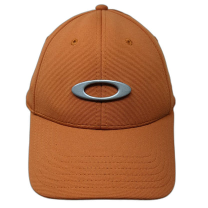 Oakley Baseball Cap Orange M Stretch Fit Curved Brim Hat Raised Metallic Logo