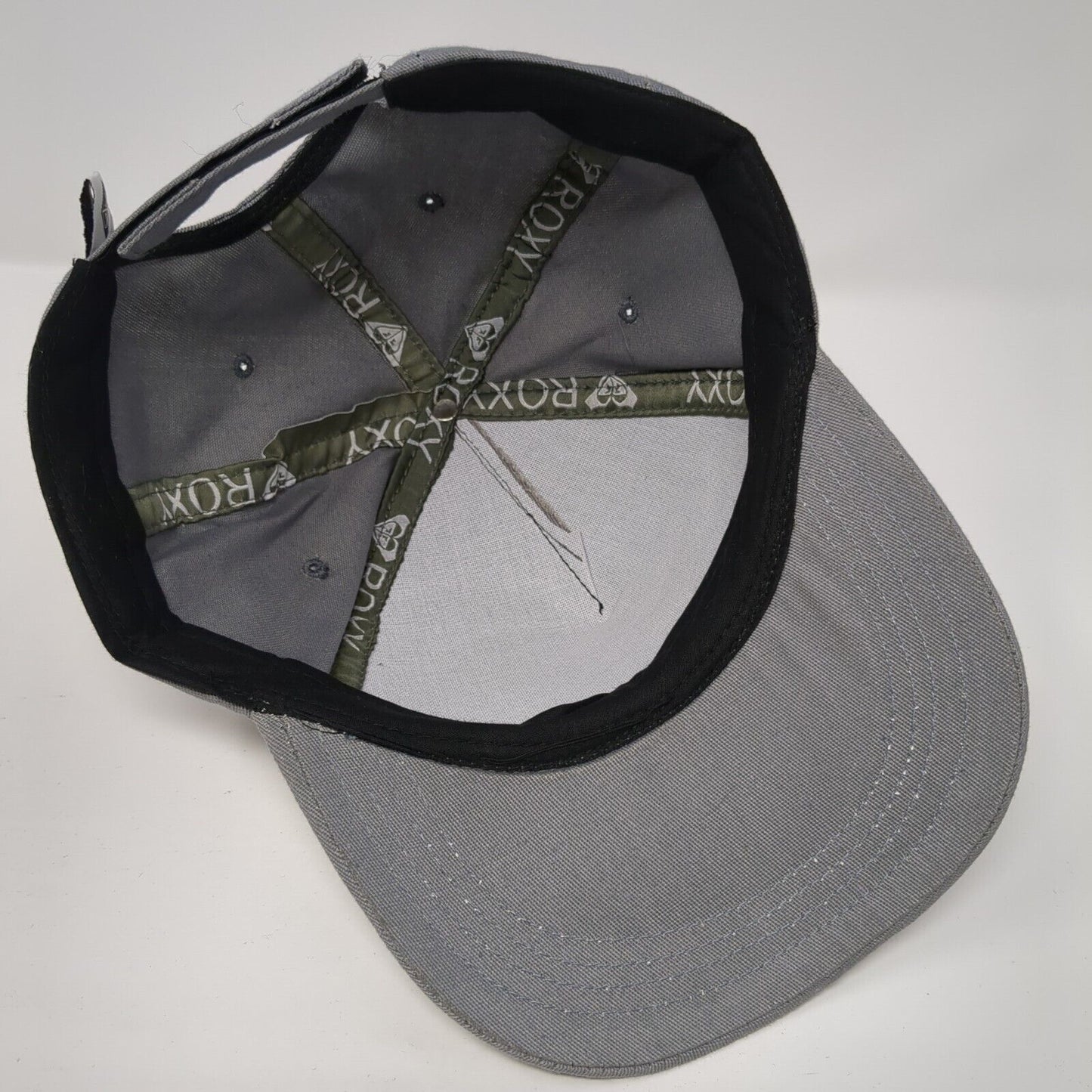 Roxy Leather Patch Strapback Hat Gray One Size Adjustable Solid Outdoor