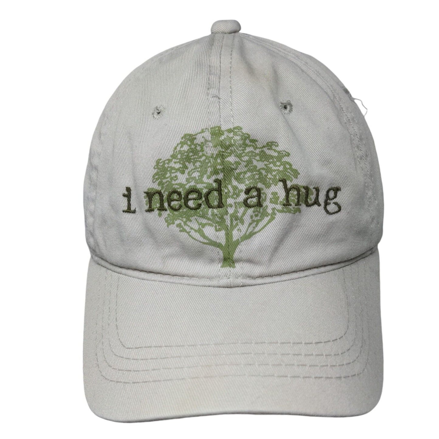 I Need A Hug Slideback Hat Tan OSFM Adjustable Embroidered Vent Holes