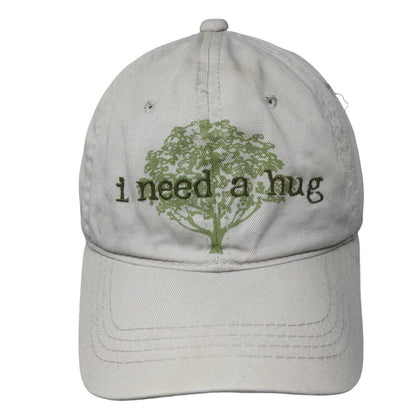 I Need A Hug Slideback Hat Tan OSFM Adjustable Embroidered Vent Holes