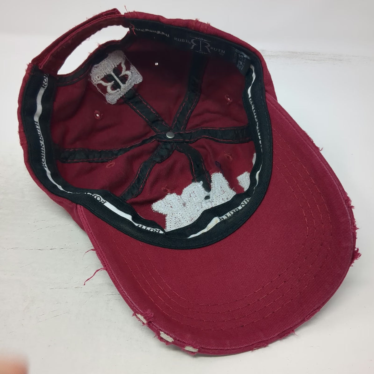 Robin Ruth Baseball Cap Red OSFM Alaska Floral Distressed Est 1959 Frayed Hat