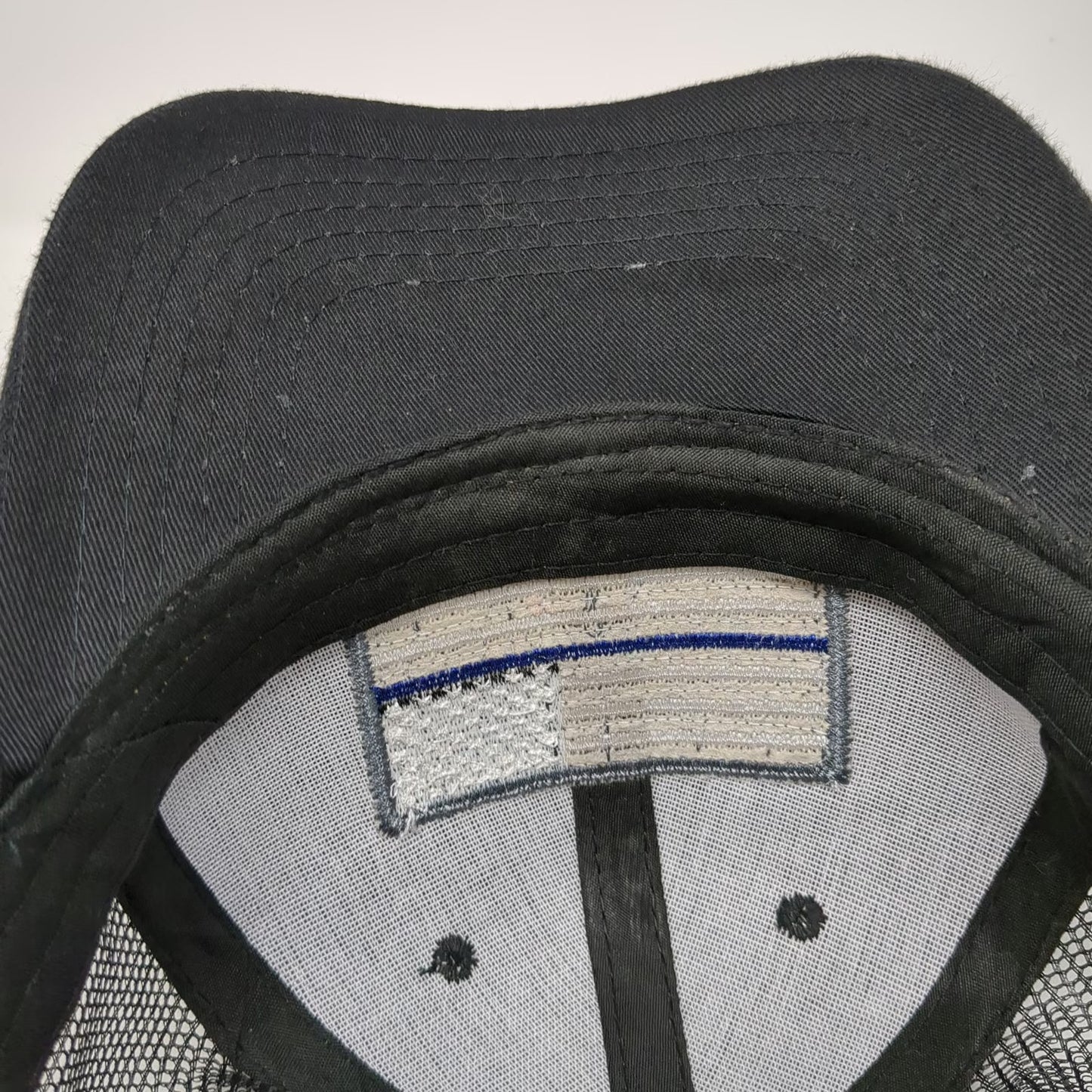 Big Bear Trucker Hat Black One Size Thin Blue Line Flag Patch Mesh Snapback