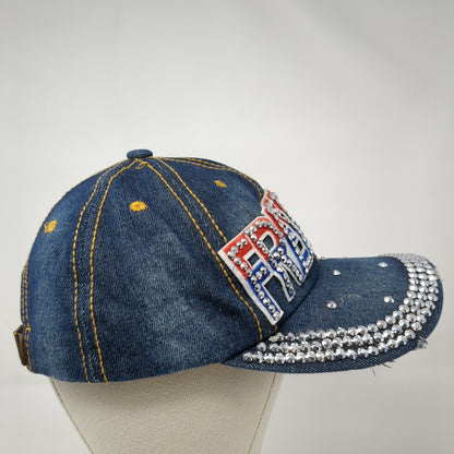 Freedom Rhinestone Bling Slideback Hat Blue One Size Denim Studded
