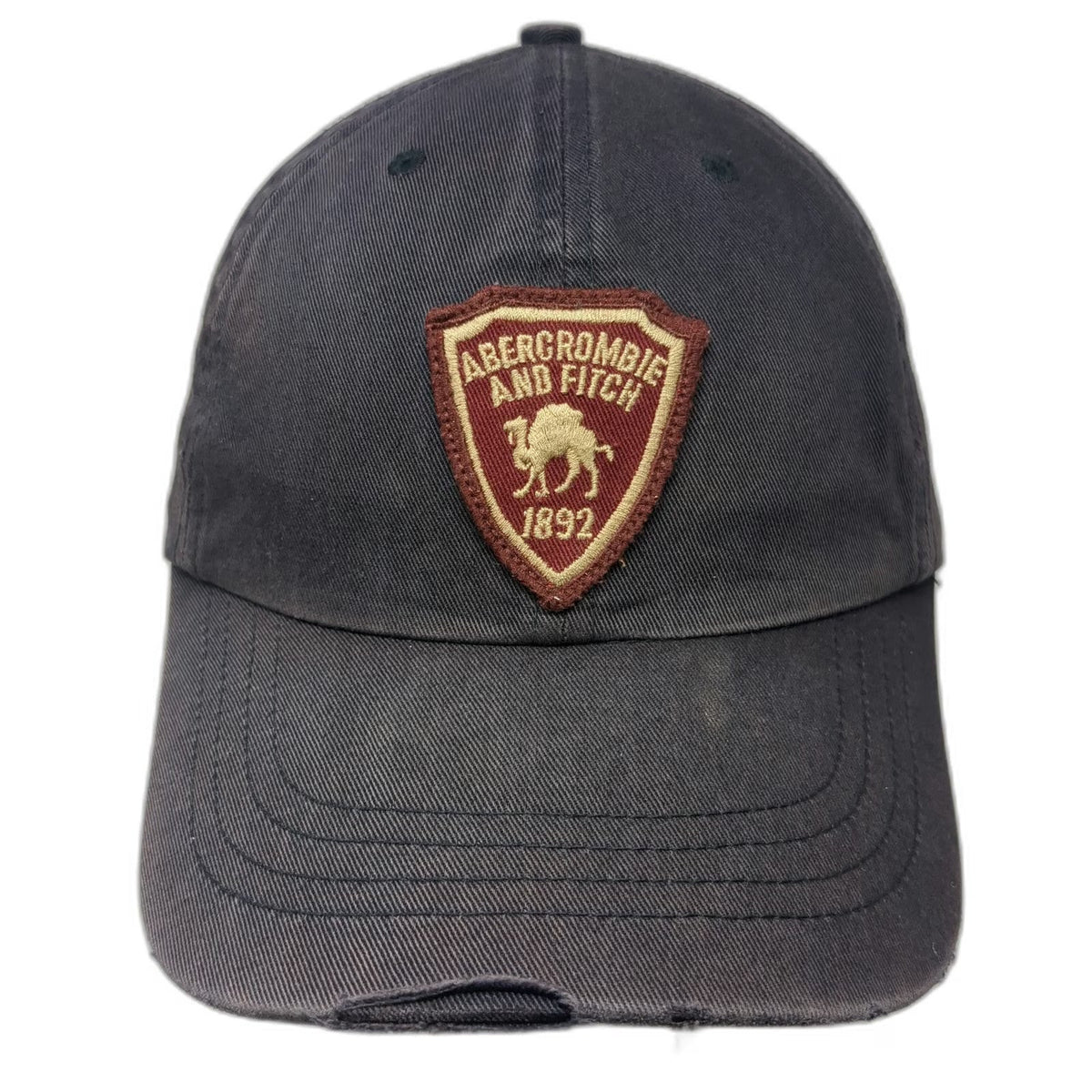 Abercrombie & Fitch Baseball Cap Blue One Size Leather Strapback Camel Patch Hat