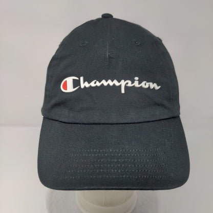Champion Slideback Hat Black OSFA Adjustable Embroidered Logo 6 Panel Cotton