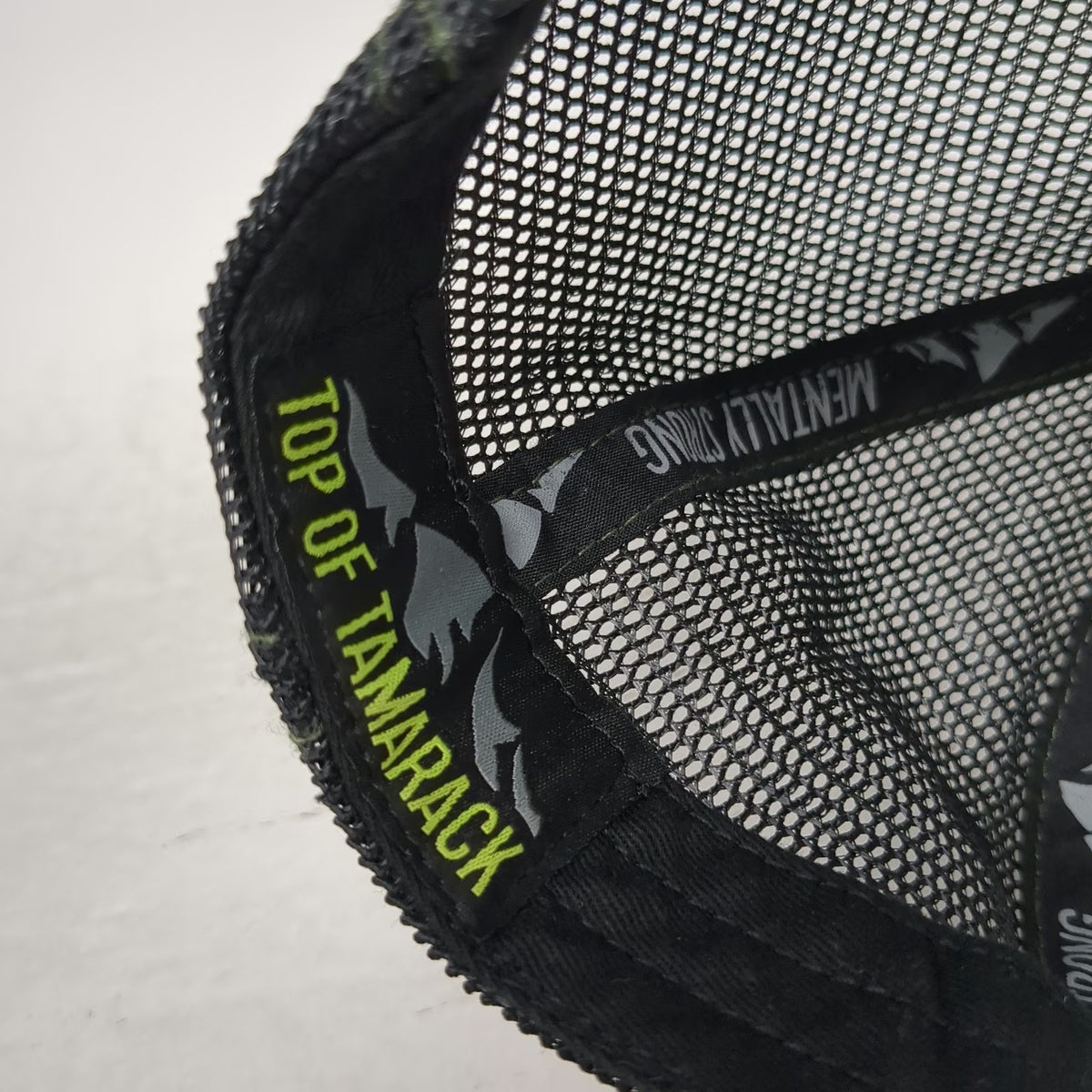 Top of Tamarack Trucker Hat Black One Size Mesh Back Landscape Mountains hat