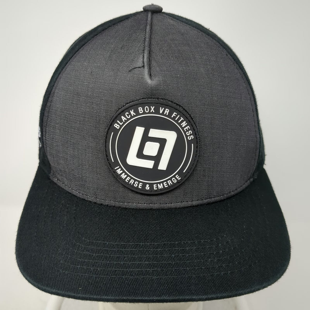 Black Box 5 Panel Black Hat One Size VR Fitness Experience Flat Brim Snapback
