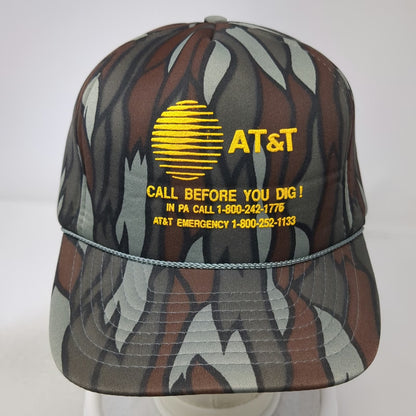 San Sun 5 Panel Green Camo Snapback Hat AT&T Call Before You Dig Rope Vintage