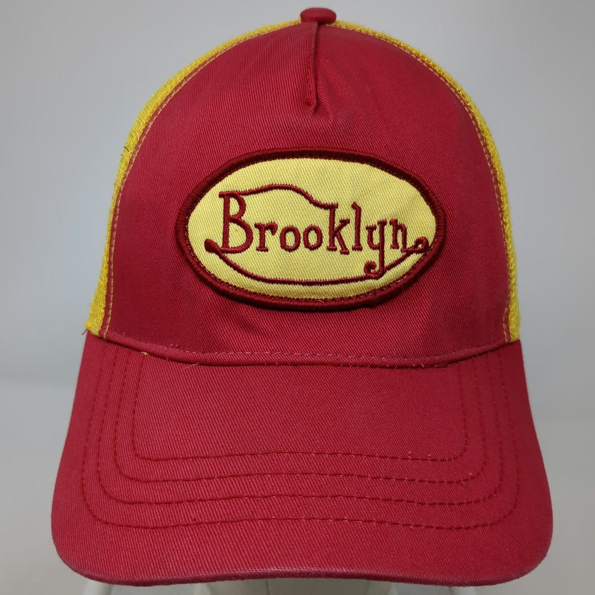 Citeez Brooklyn New York City Trucker Hat Red Yellow Mesh Snapback One Size Cap