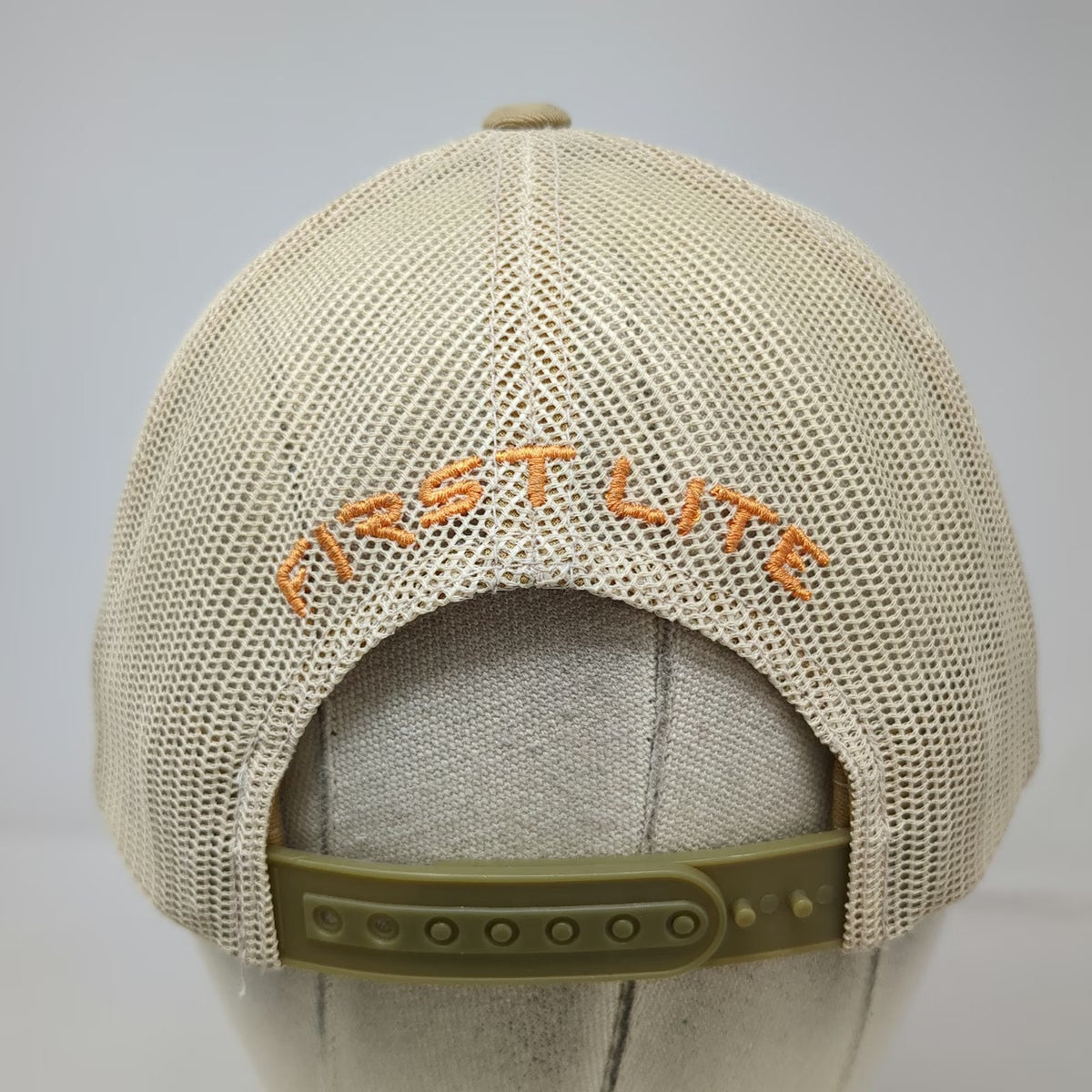 First Lite Trucker Hat Beige One Size Snapback Mesh Embroidered Hunting Logo