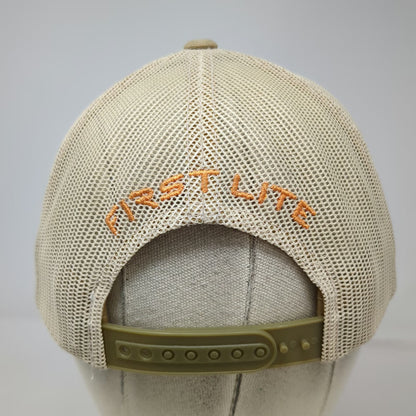 First Lite Trucker Hat Beige One Size Snapback Mesh Embroidered Hunting Logo