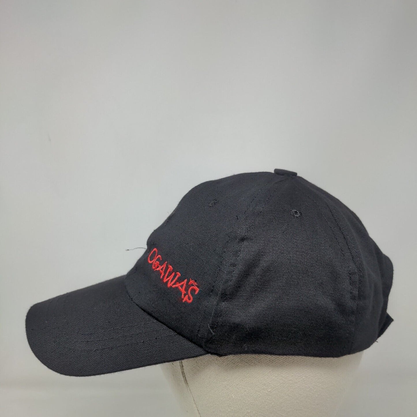 Ogawas Strapback Hat Black One Size Adjustable Embroidered Vented Holes 6 Panel