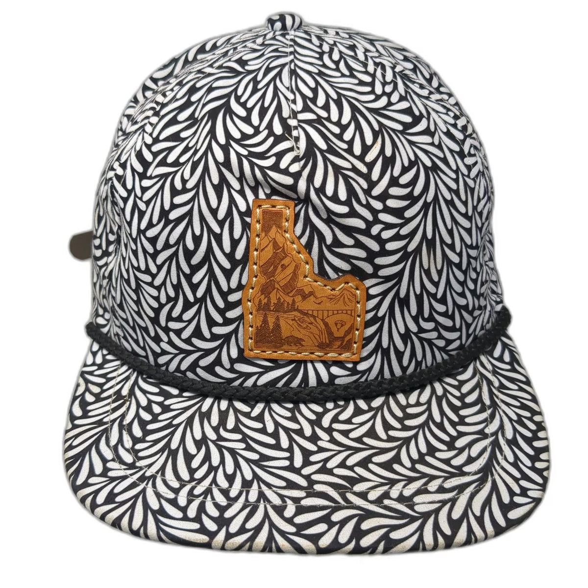 Imperial 5 Panel White Black Idaho Leather Patch Rope Cord One Size Hat