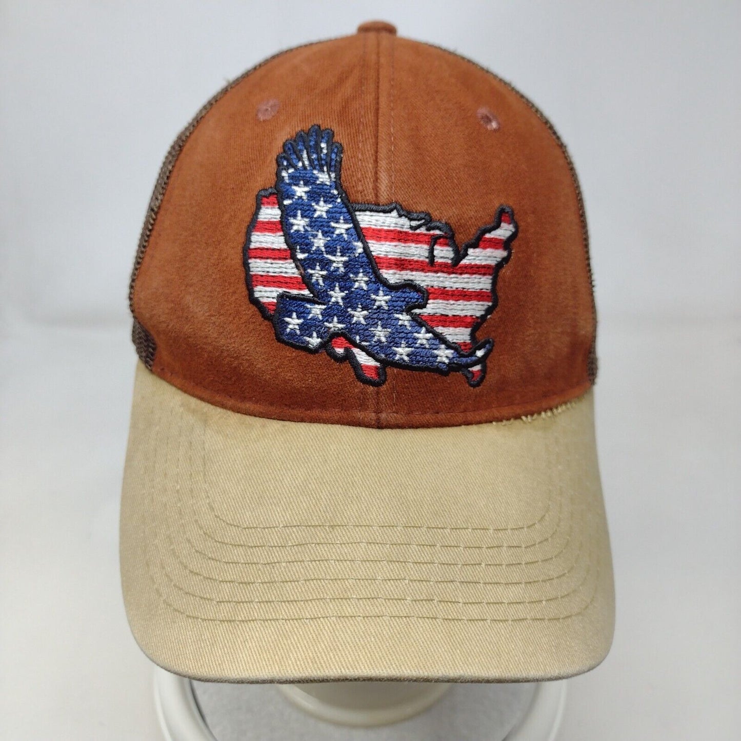 American Flag Eagle Strapback Trucker Hat Multi One Size Mesh Back