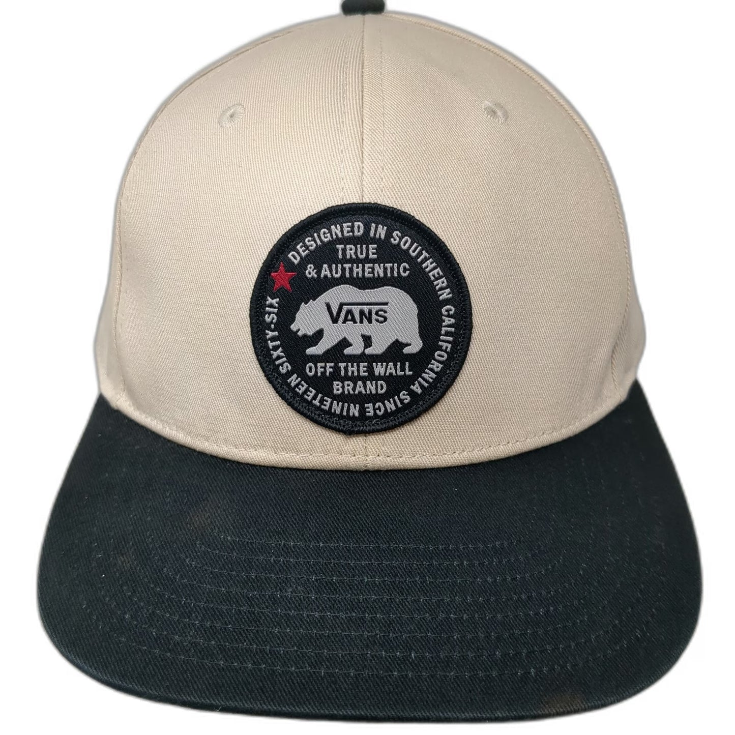 Vans Snapback Beige Black Gray One Size California Bear Patch Off The Wall Hat