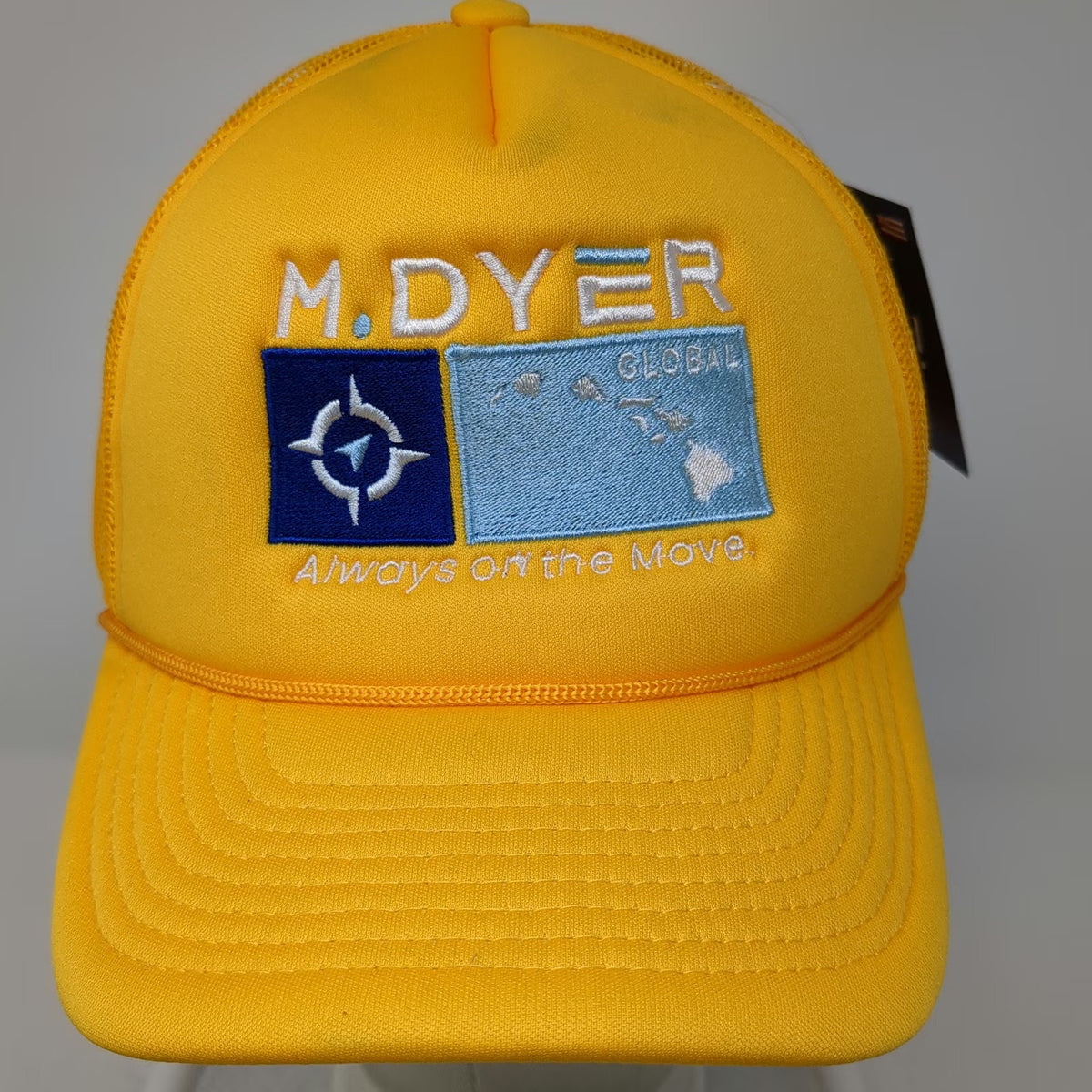 Decky Trucker Hat Yellow One Size M. Dyer Global Hawaii Mesh Snapback Rope