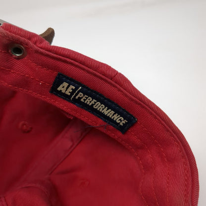 American Eagle AE Performance Red Baseball Cap Leather Strap Fire Dept Vintage