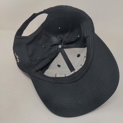 PODS Strapback Hat Black One Size Adjustable Embroidered Vented Holes 6 Panel