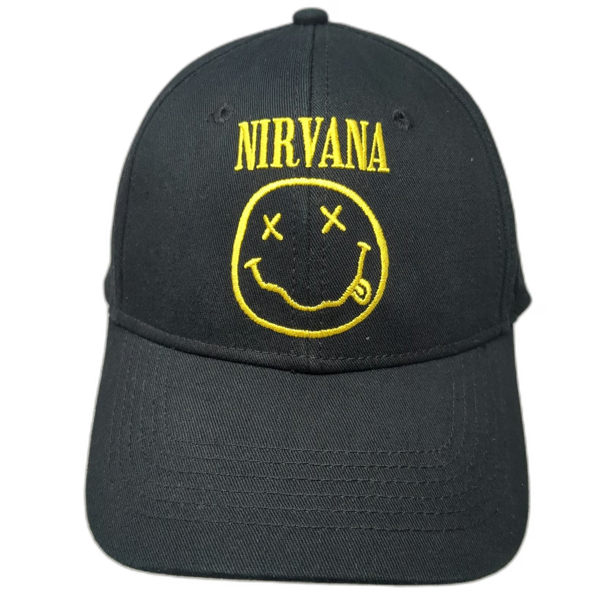 Nirvana Snapback Black One Size Embroidered Smiley Face Yellow Logo Music Hat
