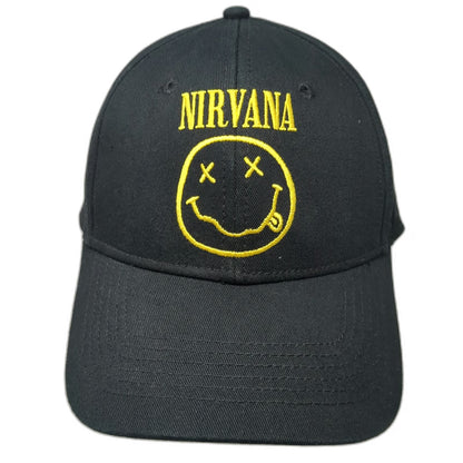 Nirvana Snapback Black One Size Embroidered Smiley Face Yellow Logo Music Hat