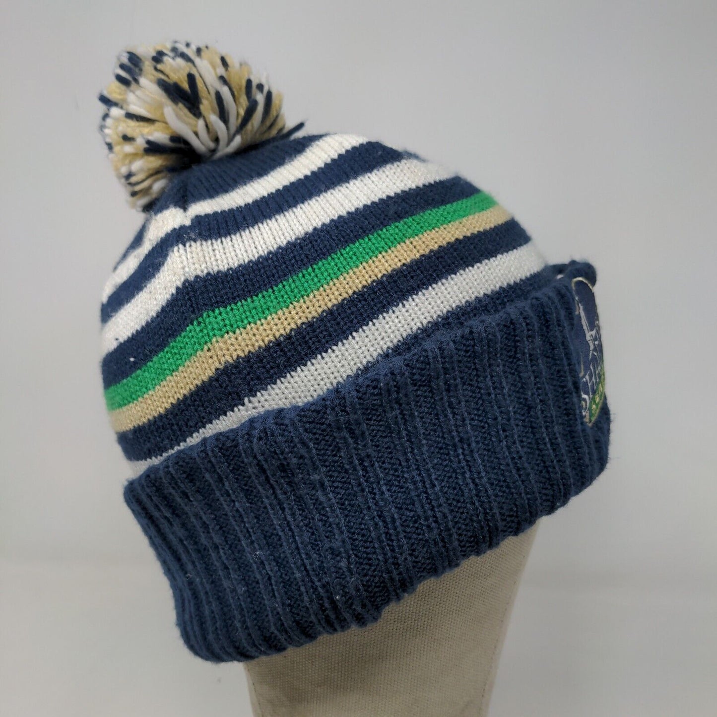 Adidas Men's Notre Dame Fighting Irish Knit Beanie Hat Cap Blue Striped OSFA