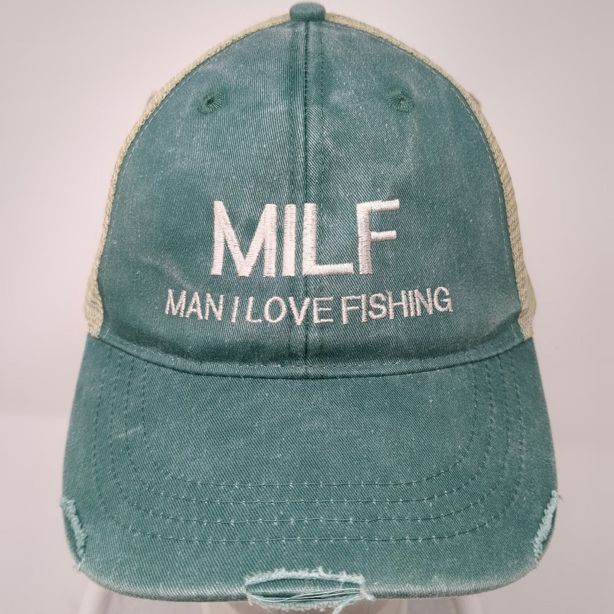 Adams Trucker Hat Green One Size MILF Man I Love Fishing Mesh Back Snapback