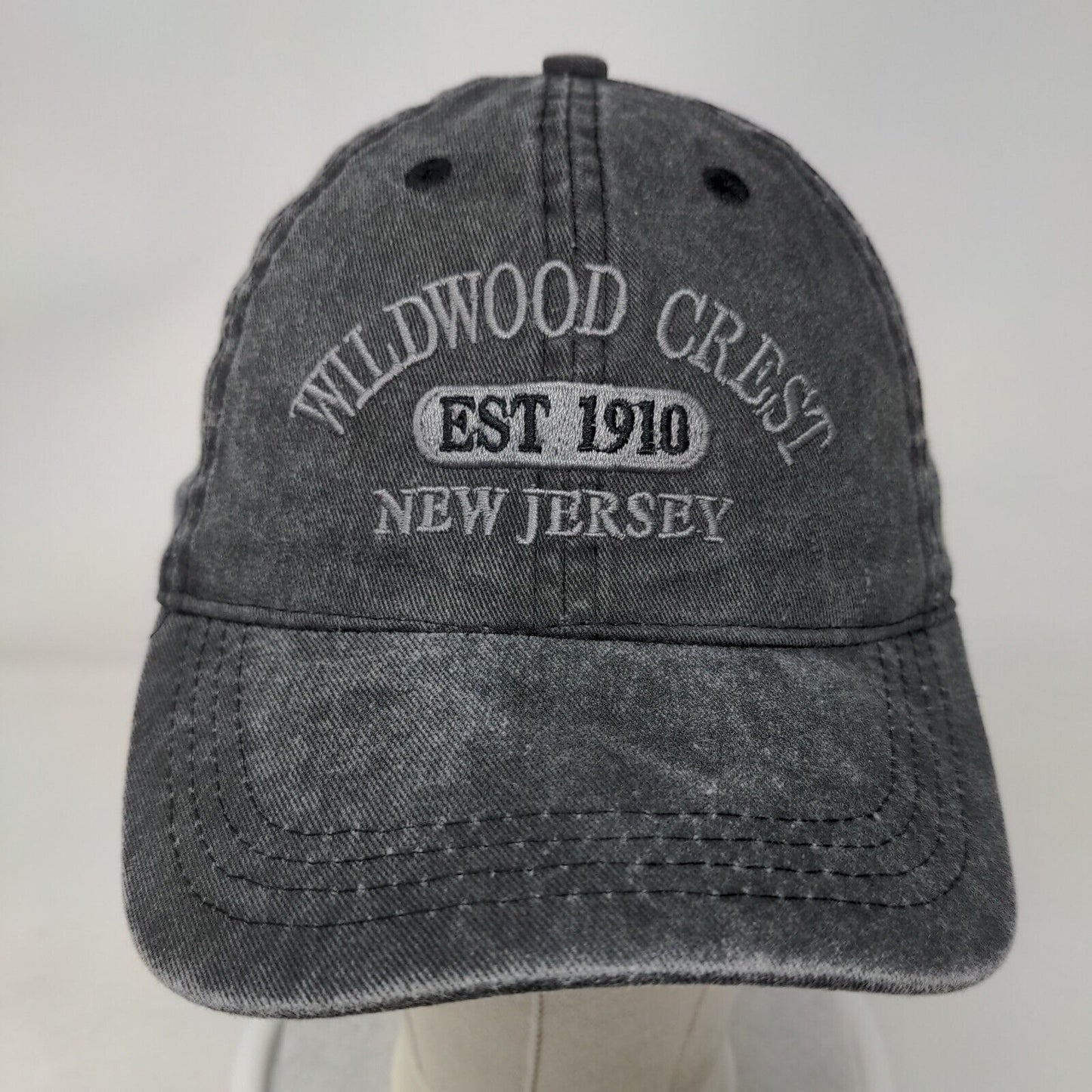 Wildwood Crest New Jersey Est. 1910 Strapback Hat Gray Embroidered Lucky 7