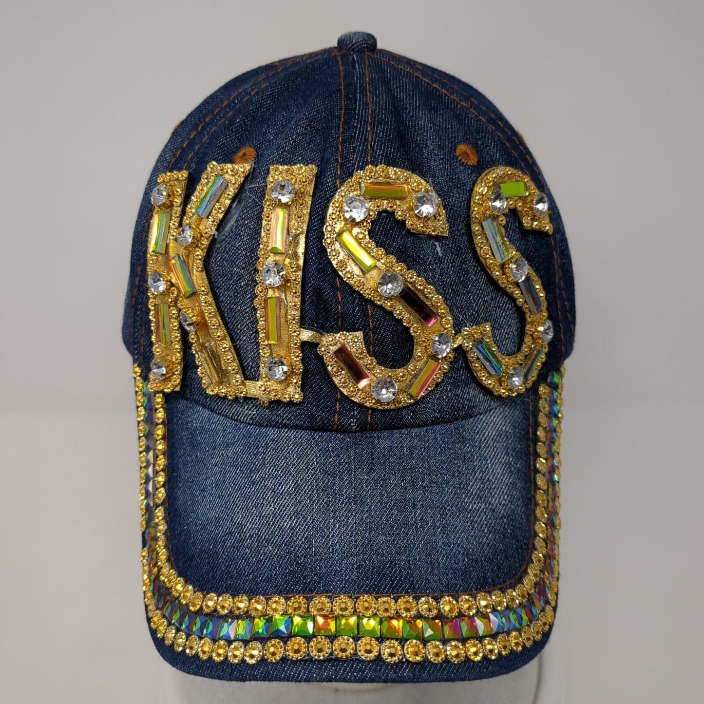 KISS Slideback Hat Blue One Size Adjustable Denim Bling Sequin Rhinestone