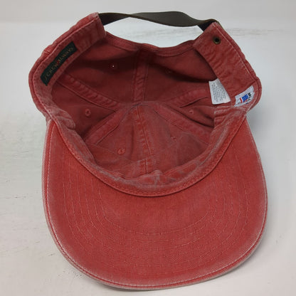 J.Crew Red Baseball Cap Made in USA Leather Strapback Washed Cotton Hat Vintage