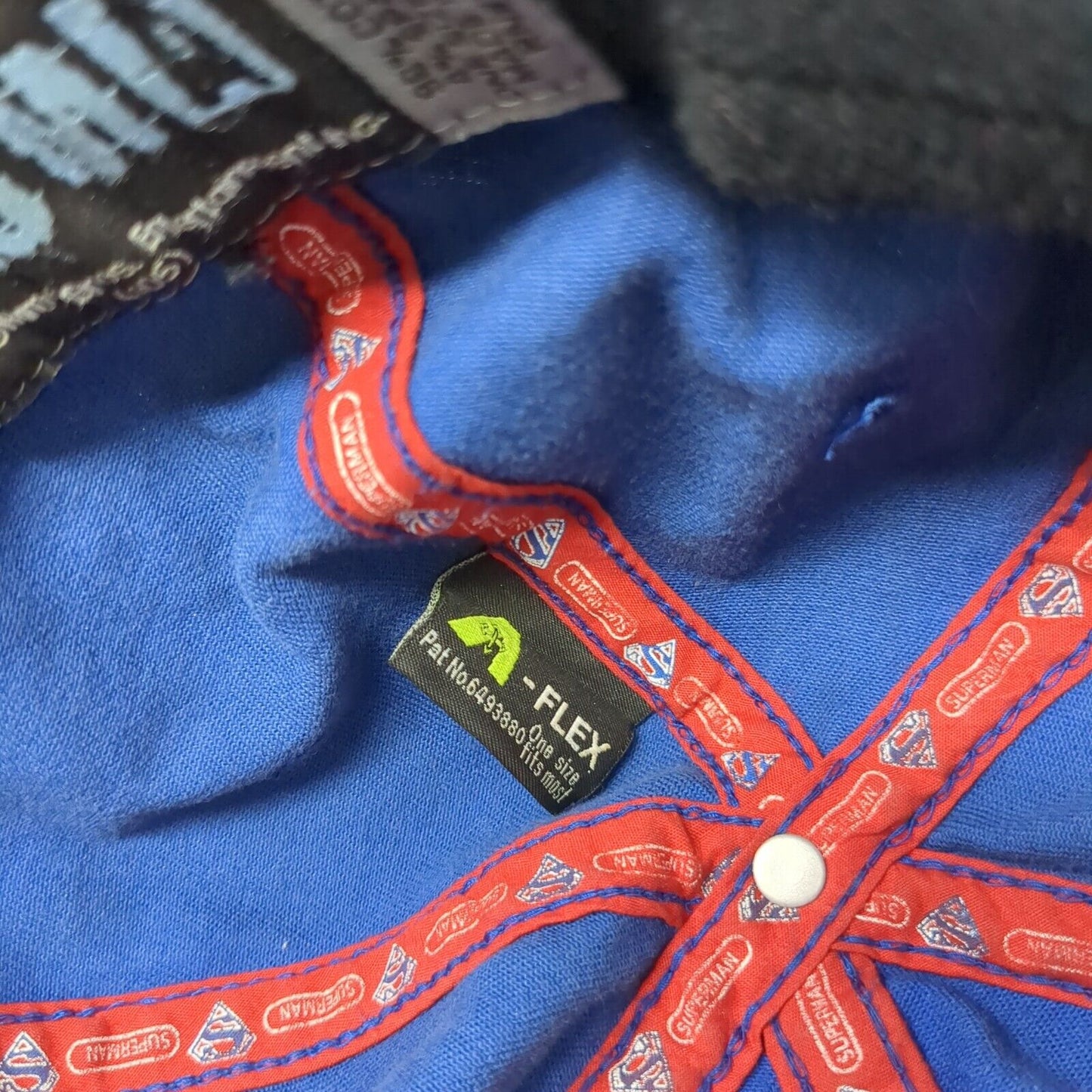 Superman Fitted Hat Blue One Size A-Flex Embroidered Vented Holes 6 Panel Anoma