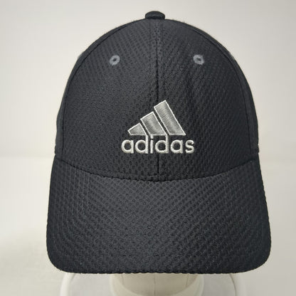 Adidas Baseball Cap Black One Size Silver Logo Textured Mesh Strapback Hat