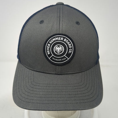 Never Summer Board Co Baseball Cap Gray Blue One Size Mesh Back Flexfit Hat
