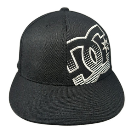 DC Baseball Cap Black 7 5/8 Flexfit 210 Logo Flat Brim Stretch Fitted hat