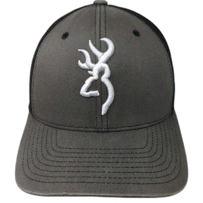 Browning Baseball Cap Gray Black White M Mesh Back Flexfit Buckmark Logo Hat