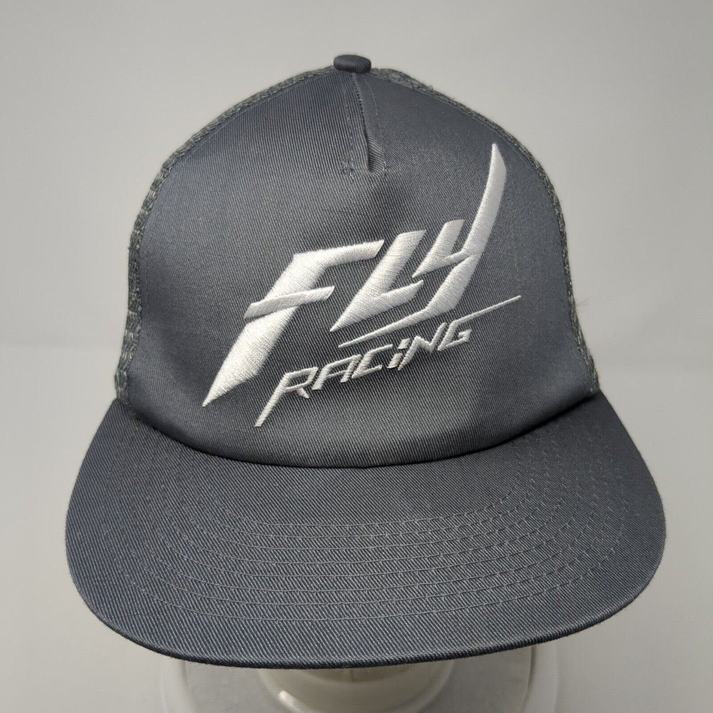Fly Racing Snapback Mesh Back Trucker Hat Gray One Size Embroidered