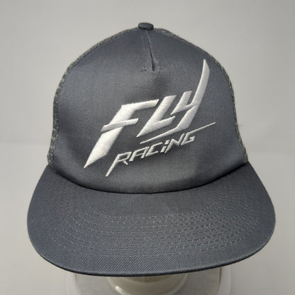 Fly Racing Snapback Mesh Back Trucker Hat Gray One Size Embroidered