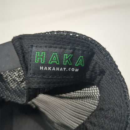 HAKA Trucker Hat Black One Size Leather Patch Fox Island WA Mesh Snapback Hat