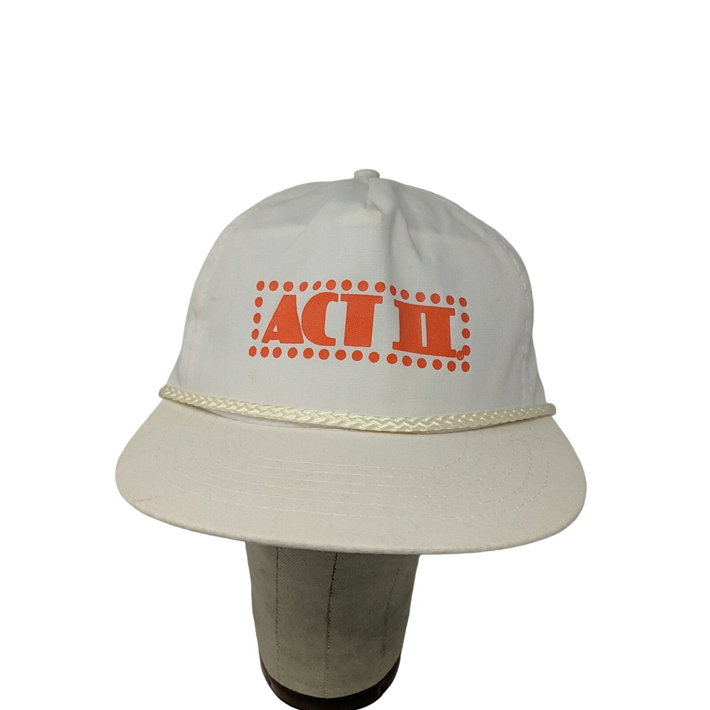 Act II Popcorn Hat White Snapback OSFA Hat Adjustable Spell Out Logo Cotton/Poly