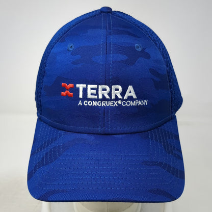 New Era XL Baseball Cap Blue Mesh Back 39THIRTY Camo American Flag Terra Hat