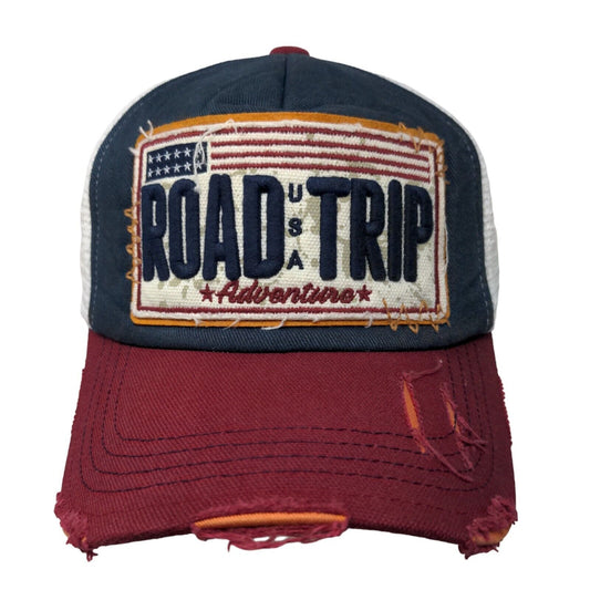 Road Trip USA Adventure Snapback Trucker Hat Multicolor OS Patriotic Distressed