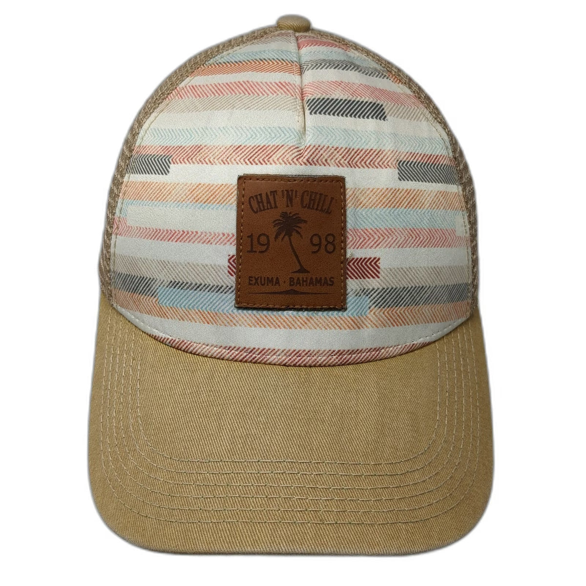 Legacy Trucker Hat Beige Chat 'N' Chill Exuma Bahamas Palm Tree OSFM Snapback