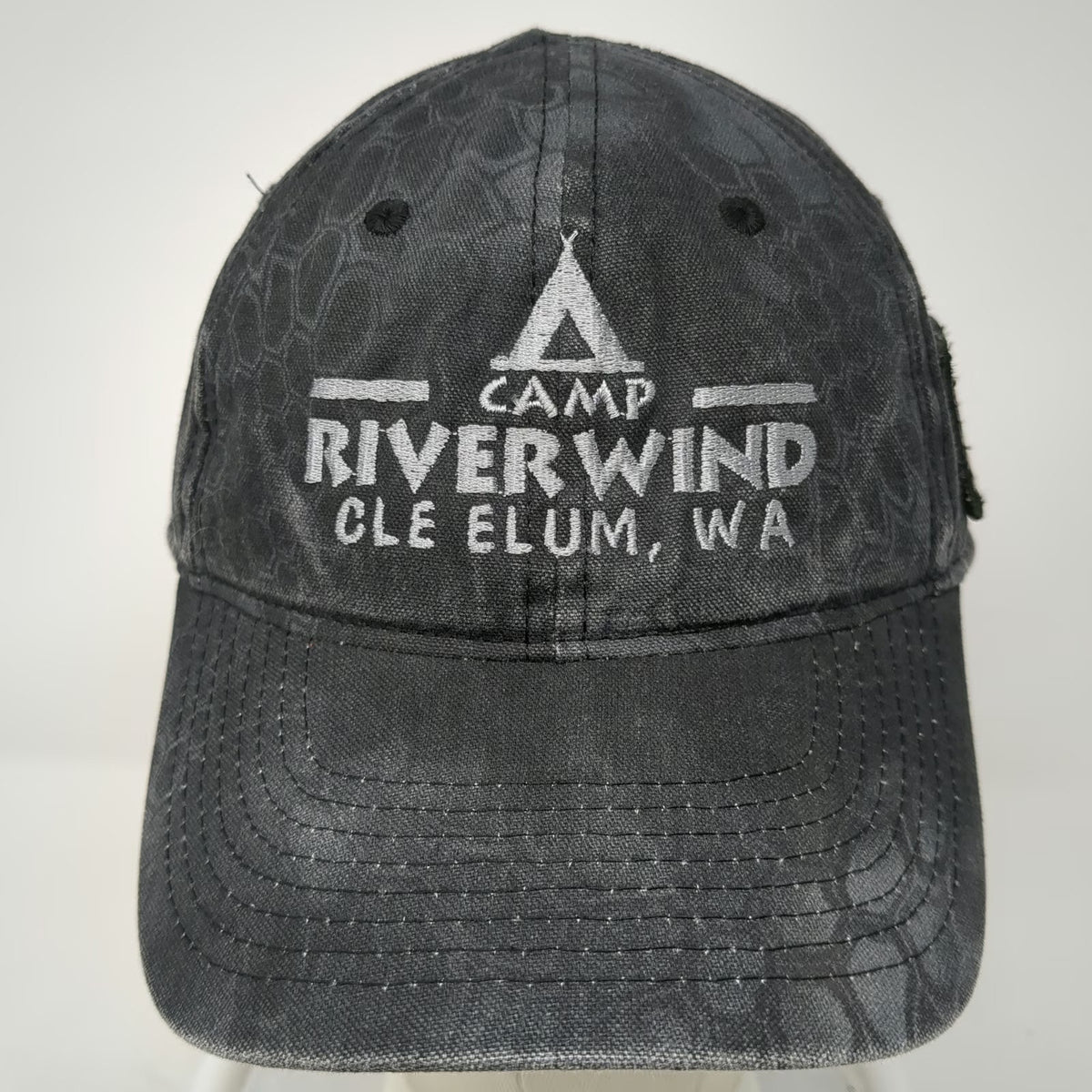 Outdoor Cap Baseball Cap Gray One Size Camp Riverwind Cle Elum WA Camo Flag Hat