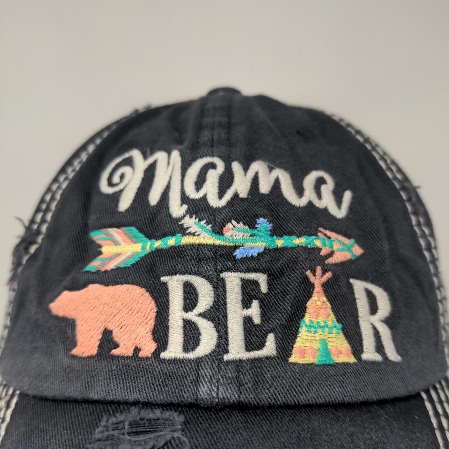 KB Ethos Women's Strapback Hat Blue Adjustable Embroidered Mama Bear Distressed