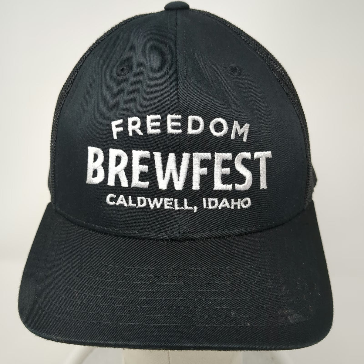 Yupoong Trucker Hat Black White One Size Freedom Brewfest Caldwell Idaho Mesh