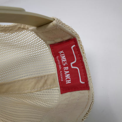 Kimes Ranch Trucker Hat Beige Blue American Flag Logo One Size Mesh Snapback