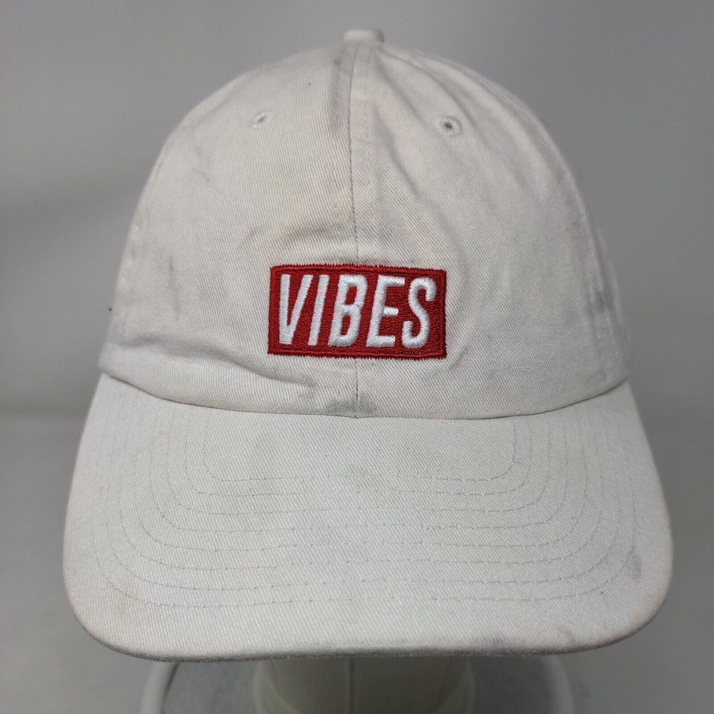 VIBES Slideback Hat Cream One Size Adjustable Embroidered 6 Panel Cotton