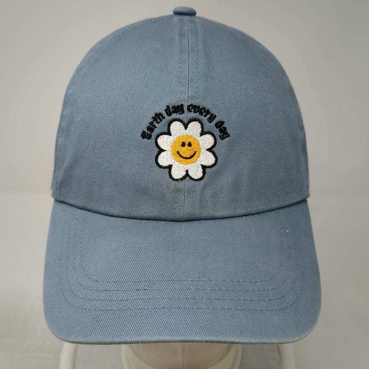 Baseball Cap Blue OSFM Earth Day Every Day Smiling Daisy Flower Slideback Hat